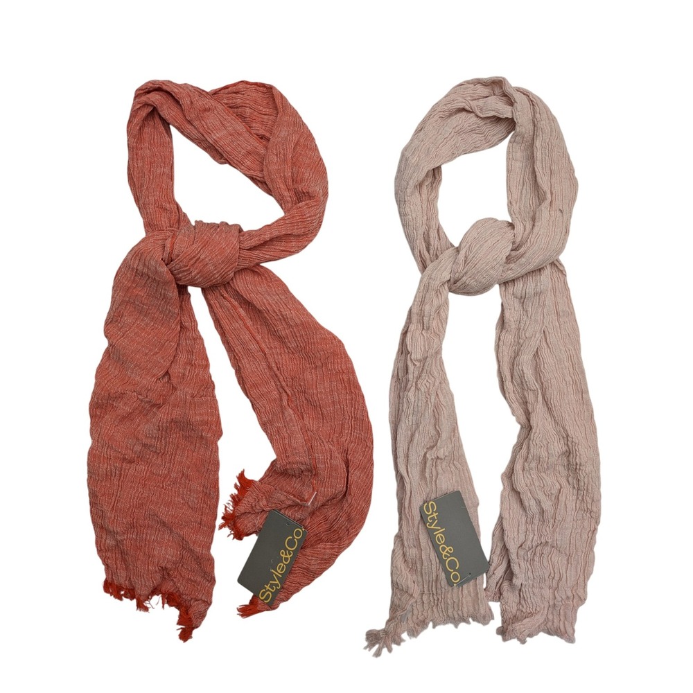 Style & Co‎ LInen Look Scarf Lot of 2 Blush Red Clay One Size NWT